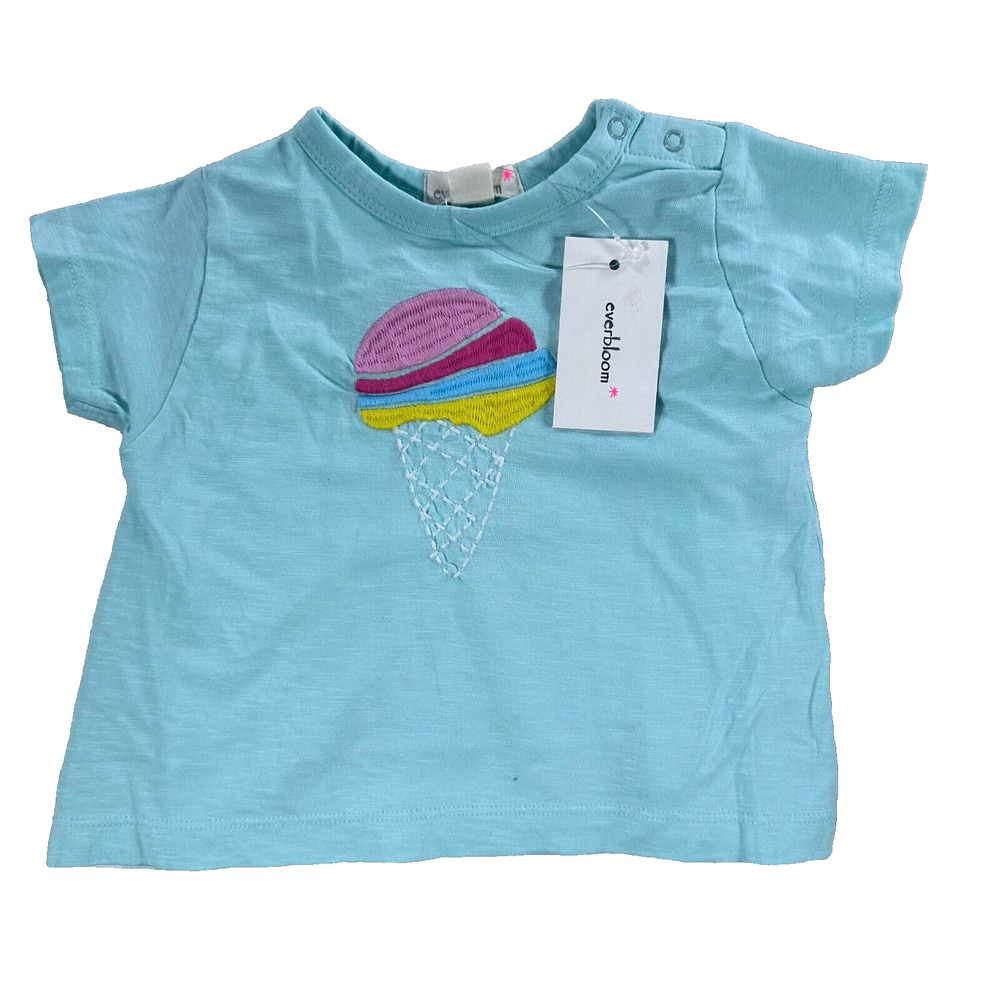 Everbloom Baby 6 Months Seafoam Blue Ice Cream Gingham Billy Tee Shirt New